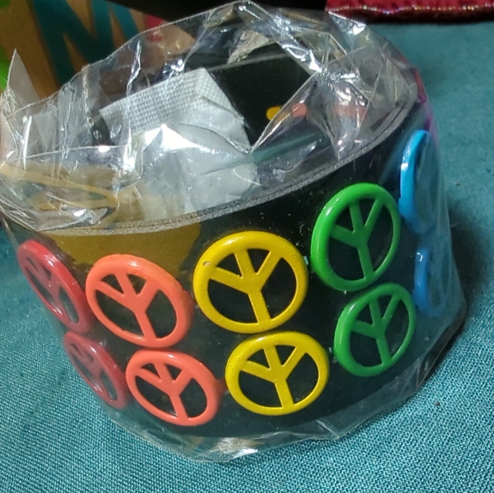 Rainbow Peace Sign Leather Bracelet New